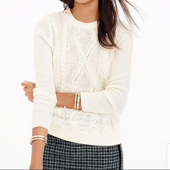 NWT J.Crew Cable Crewneck Sweater with Fringe - Picture 2 of 5